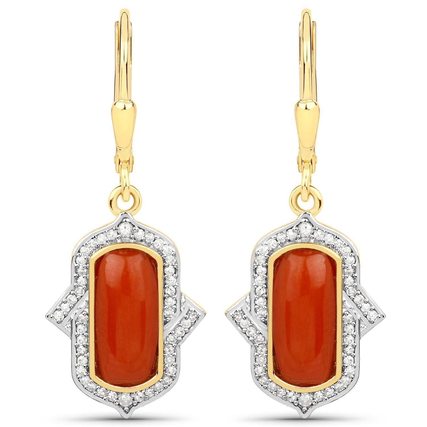 3.93 Carat Genuine Red Coral and White Diamond .925 Sterling Silver Earrings  DestGlow