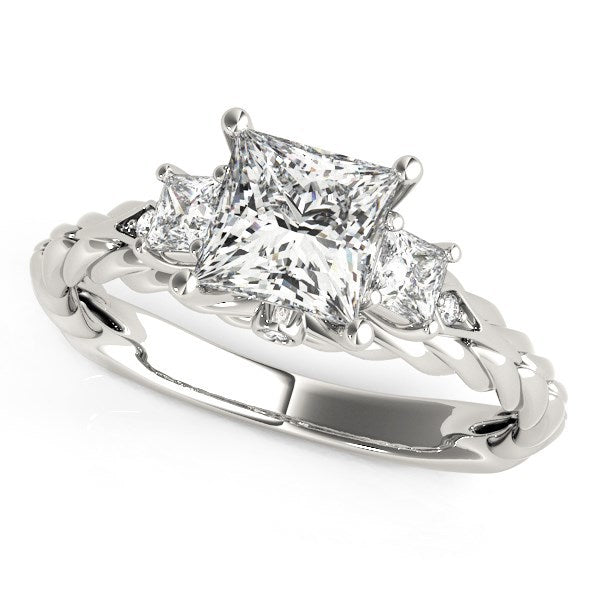 14k White Gold Princess Cut 3 Stone Antique Style Diamond Ring (1 1/8 cttw) by Bids.com