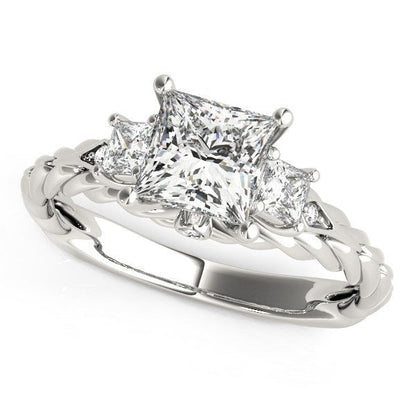 14k White Gold Princess Cut 3 Stone Antique Style Diamond Ring (1 1/8 cttw) by Bids.com