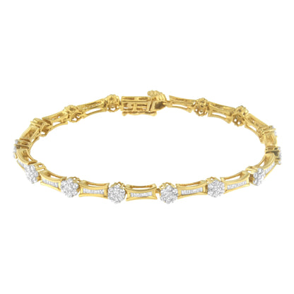 10K Yellow and White Gold 2.00 cttw Round and Baguette-Cut Diamond Link Bracelet (I-J Color, I2-I3 Clarity) - Size 7.25" by Bids.com