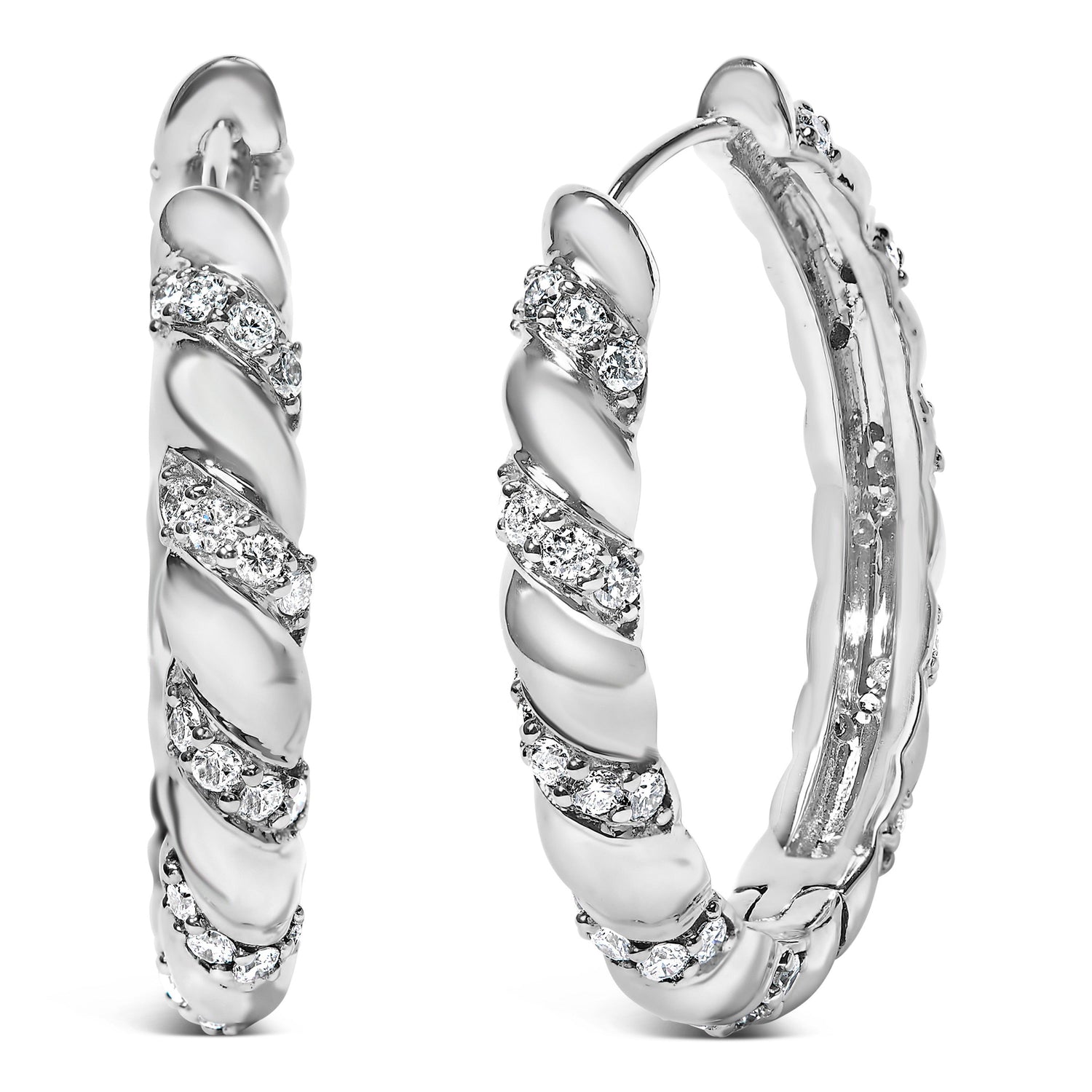 14K White Gold 1 1/5 Cttw Lab Grown Diamond Swirl Design 1" Inch Hoop Earrings (F-G Color, VS1-VS2 Clarity) by Bids.com