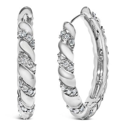 14K White Gold 1 1/5 Cttw Lab Grown Diamond Swirl Design 1" Inch Hoop Earrings (F-G Color, VS1-VS2 Clarity) by Bids.com
