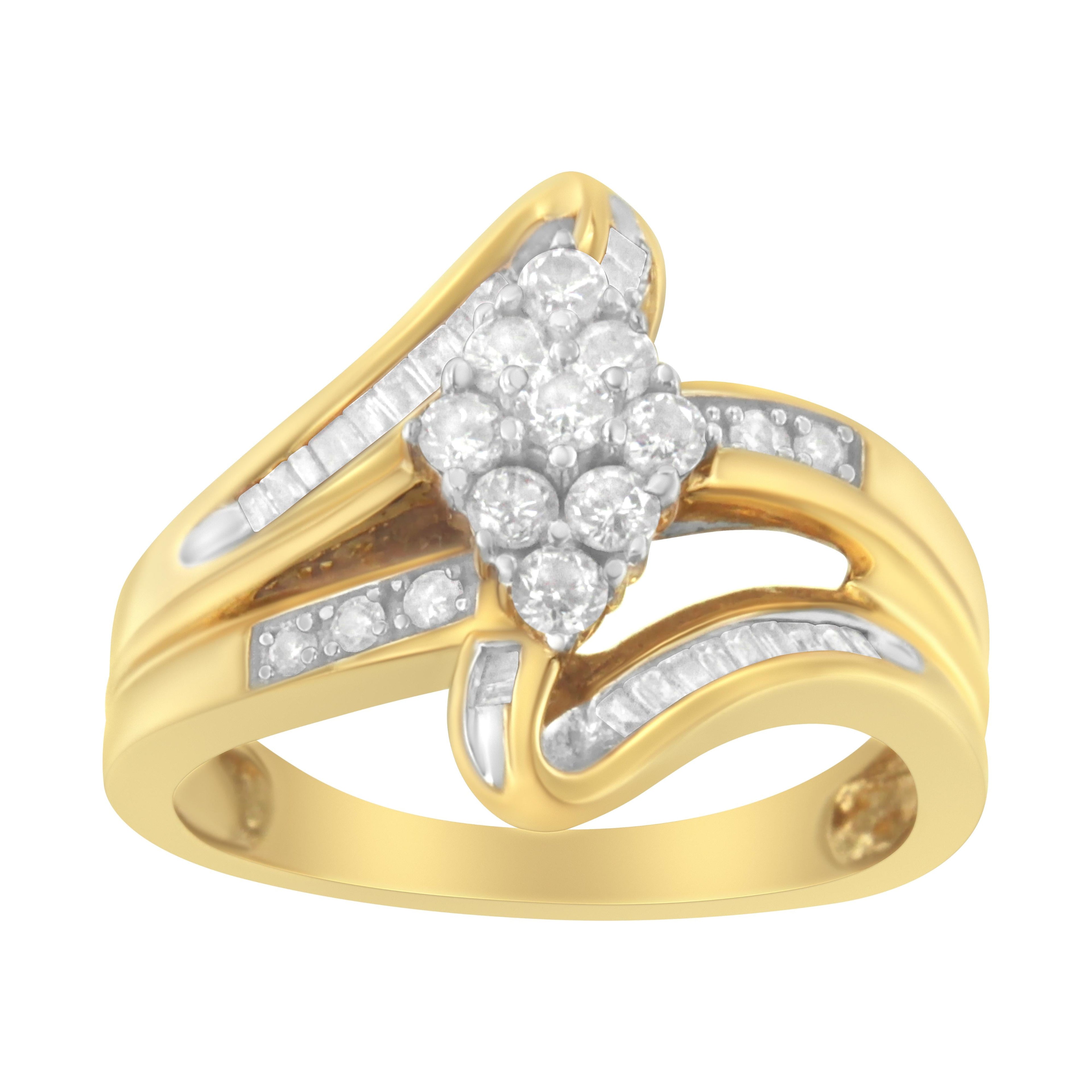 10K Yellow Gold 1/2 cttw Diamond Cluster Cocktail Ring (J-K Clarity, I1-I2 Color) - Size 7 by Bids.com