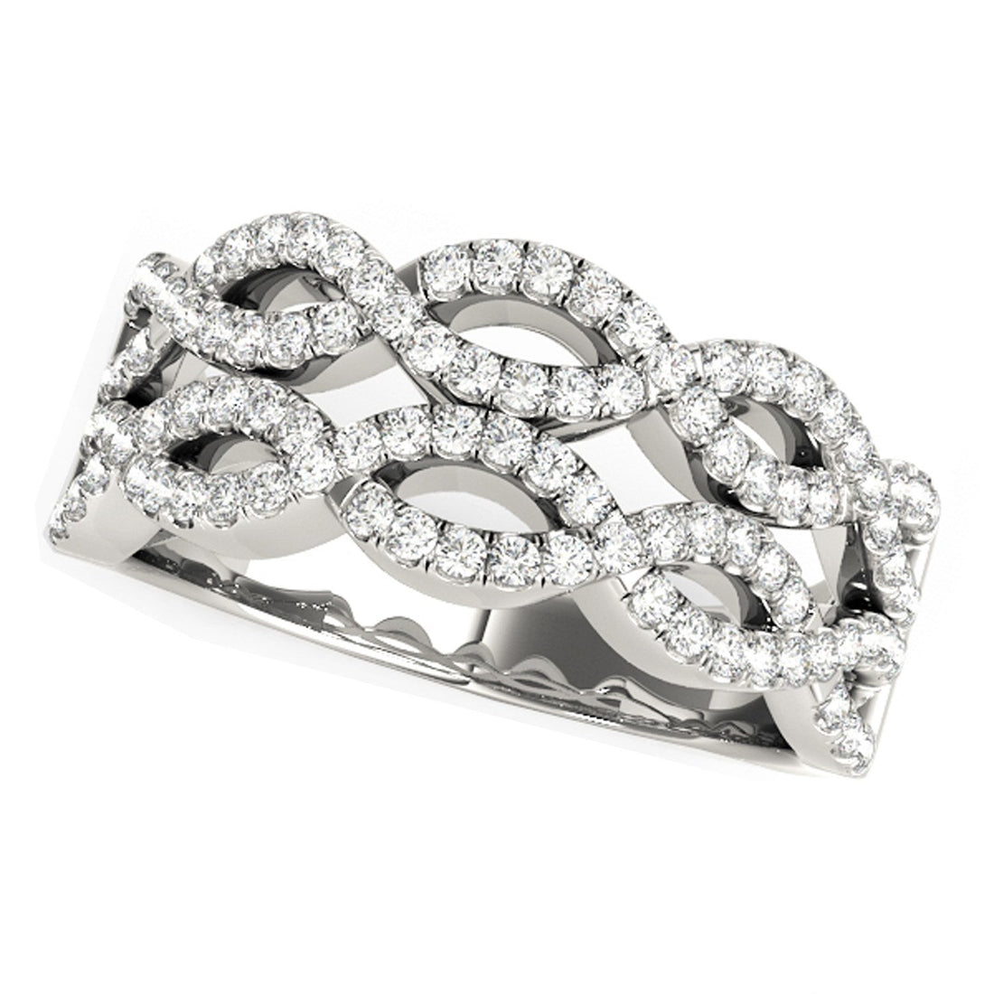Diamond Studded Double Interlocking Waves Ring in 14k White Gold (5/8 cttw) by Bids.com