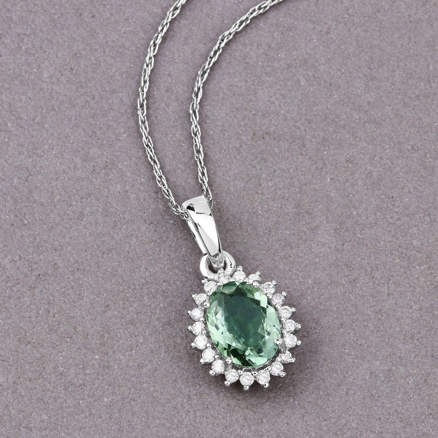 1.39 Carat Genuine Green Tourmaline and White Diamond 14K White Gold Pendant by Bids.com