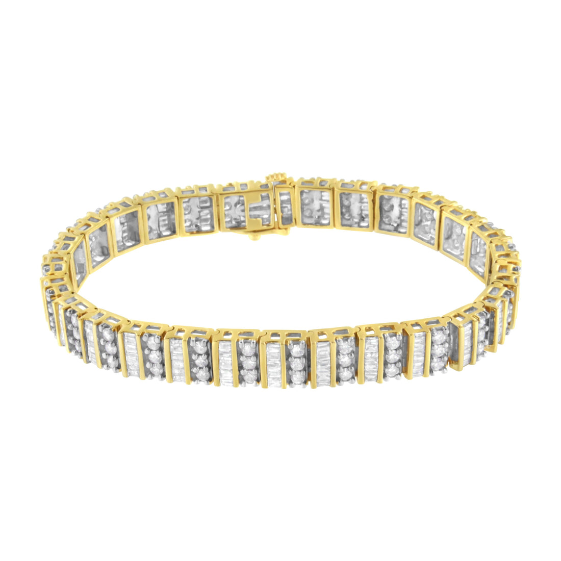 14K Yellow Gold 5.50 Cttw Round and Baguette Diamond Link Bracelet by Bids.com