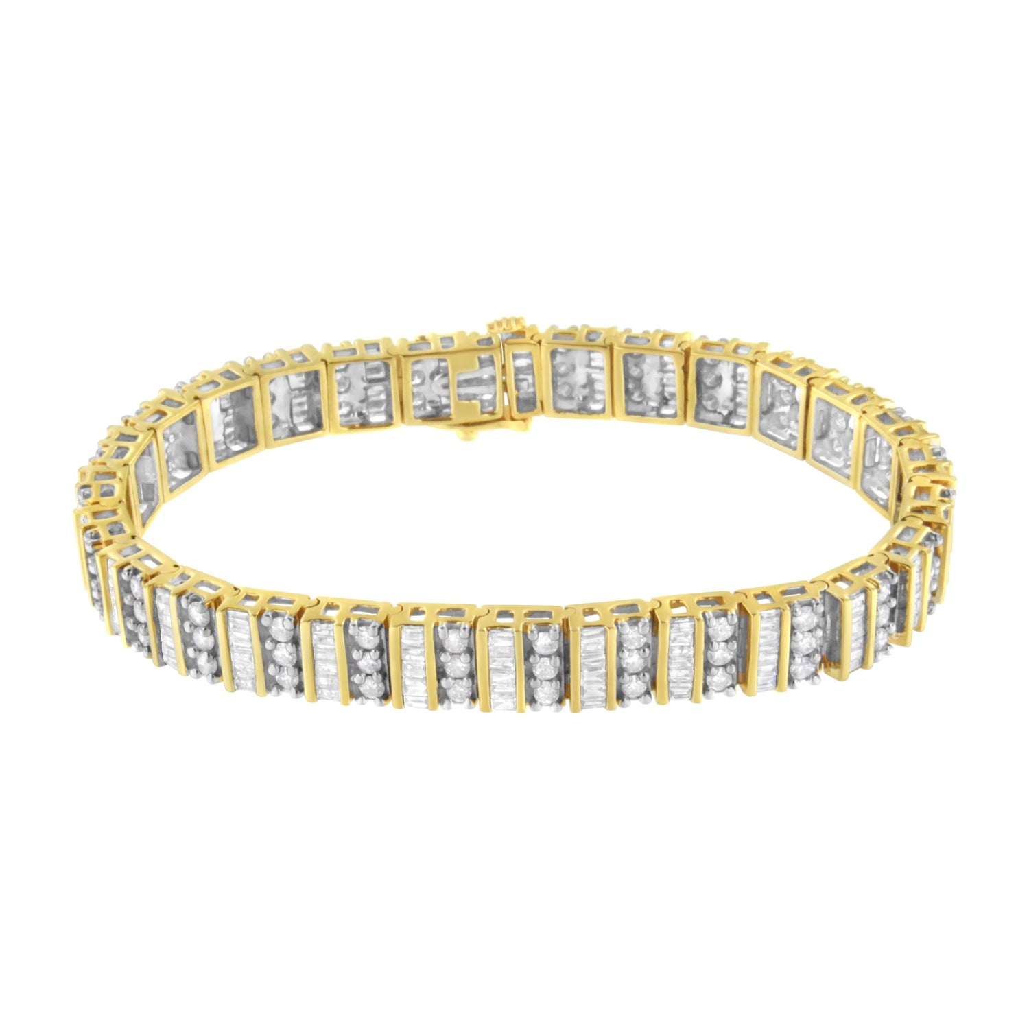 14K Yellow Gold 5.50 Cttw Round and Baguette Diamond Link Bracelet by Bids.com