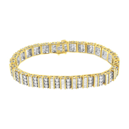 14K Yellow Gold 5.50 Cttw Round and Baguette Diamond Link Bracelet by Bids.com