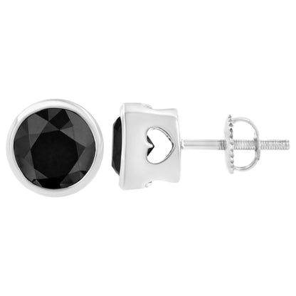 .925 Sterling Silver 4.00 Cttw Round Brilliant-Cut Black Diamond Bezel-Set Stud Earrings with Screw Backs (Fancy Color-Enhanced, I2-I3 Clarity) by Bids.com