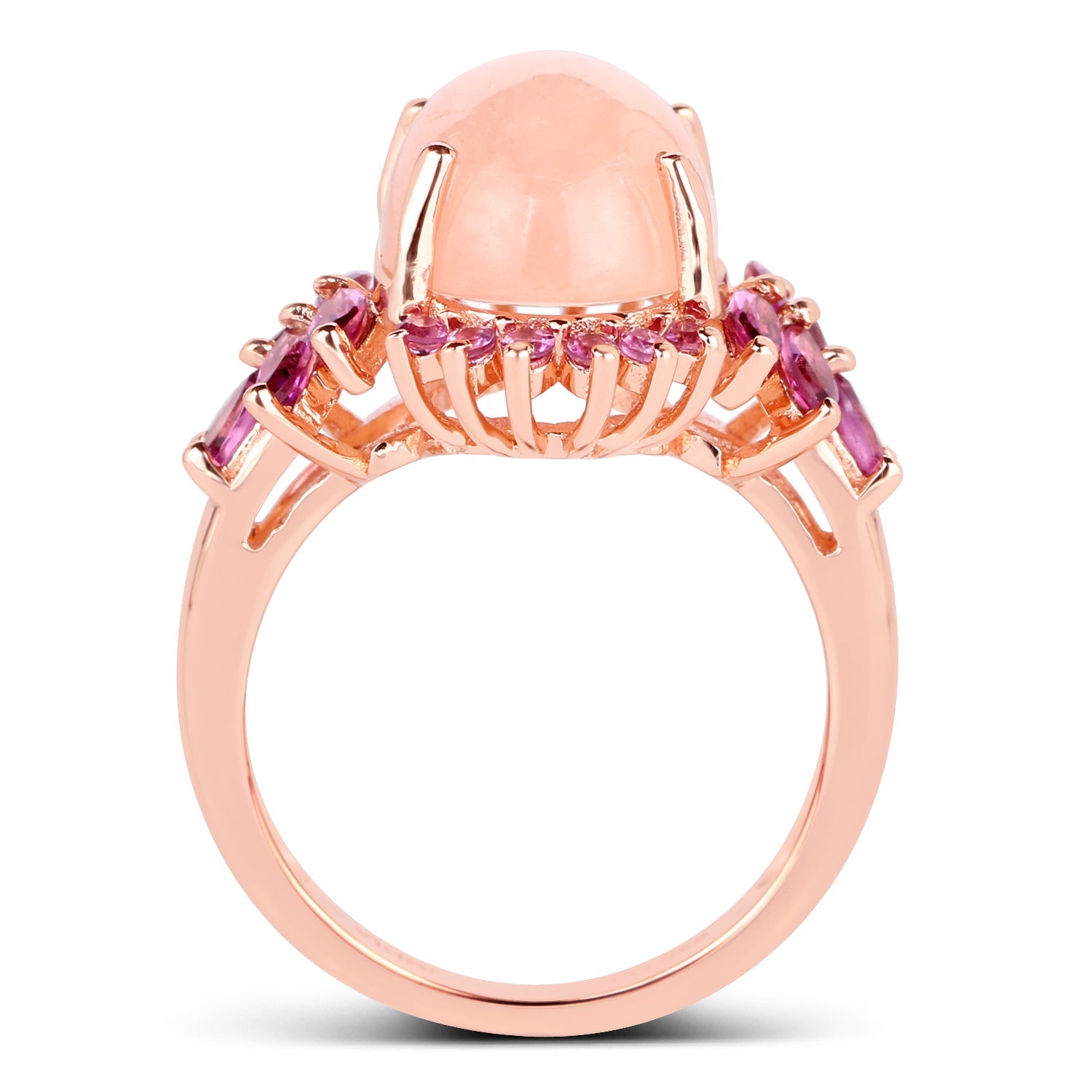 14K Rose Gold Plated 9.13 Carat Genuine Morganite and Rhodolite .925 Sterling Silver Ring by Bids.com