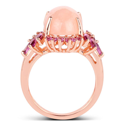 14K Rose Gold Plated 9.13 Carat Genuine Morganite and Rhodolite .925 Sterling Silver Ring by Bids.com