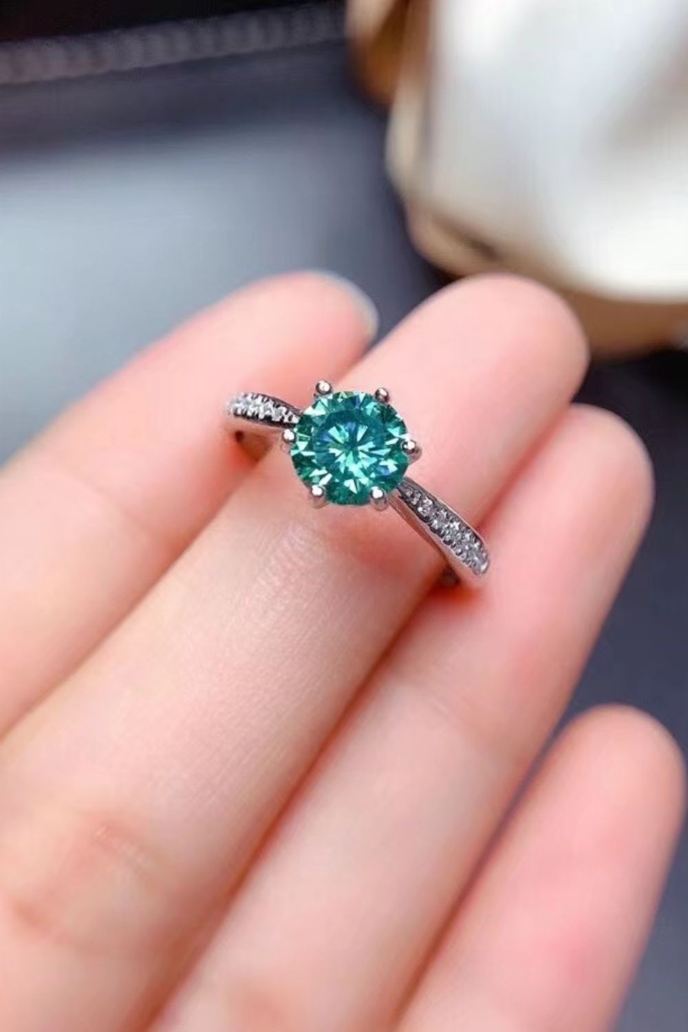 All For You 2 Carat Green Brilliant Round Cut Sparkala™ Platinum Over Pure Sterling Silver Ring by Sparkala