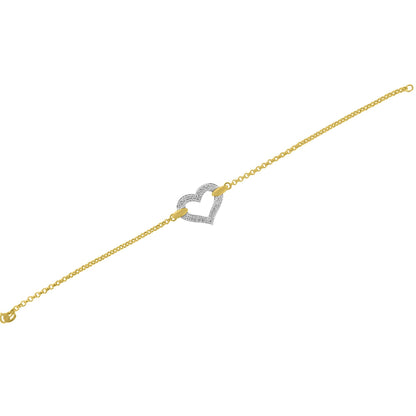 10K Two Tone Gold 1/4 Cttw Diamond Encrusted Heart Charm 7" Bracelet (H-I Color, I1-I2 Clarity) by Bids.com