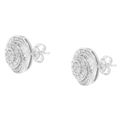 .925 Sterling Silver 1/4 Cttw Baguette and Round Diamond Swirl Love Knot Stud Earrings (I-J Color, I3 Clarity)  DestGlow