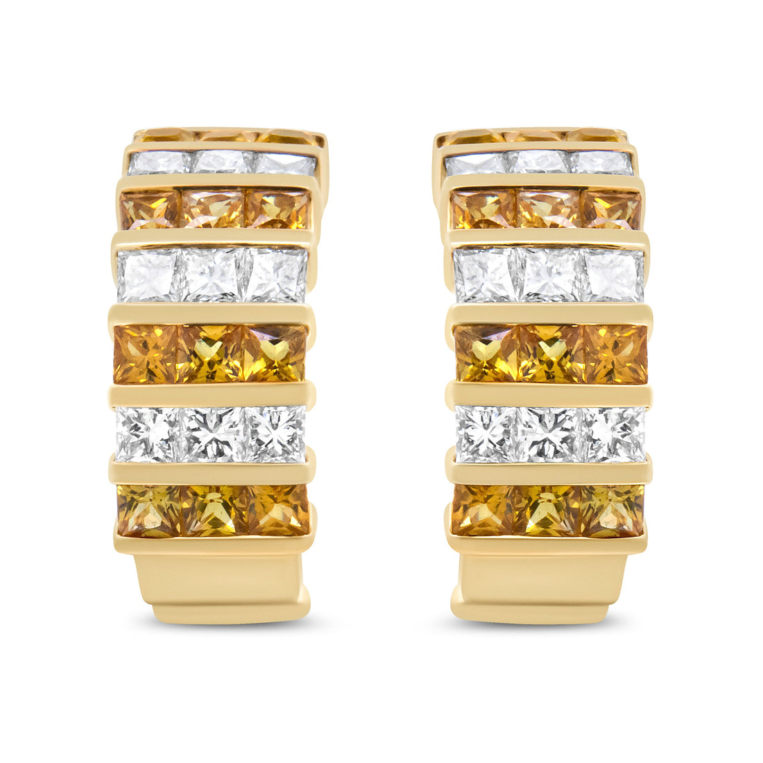 18K Yellow Gold 1 3/4 Cttw Invisible Set Princess Cut Diamond and 2.5mm Yellow Sapphire Huggie Hoop Earrings (F-G Color, VS1-VS2 Clarity) by Bids.com