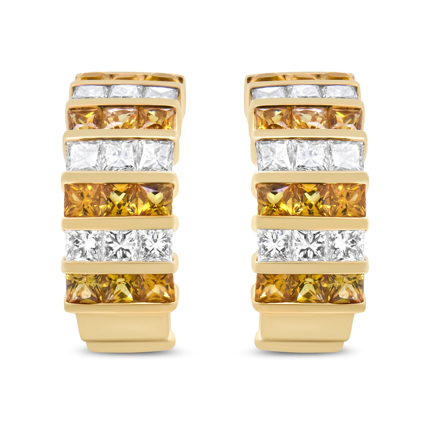18K Yellow Gold 1 3/4 Cttw Invisible Set Princess Cut Diamond and 2.5mm Yellow Sapphire Huggie Hoop Earrings (F-G Color, VS1-VS2 Clarity) by Bids.com