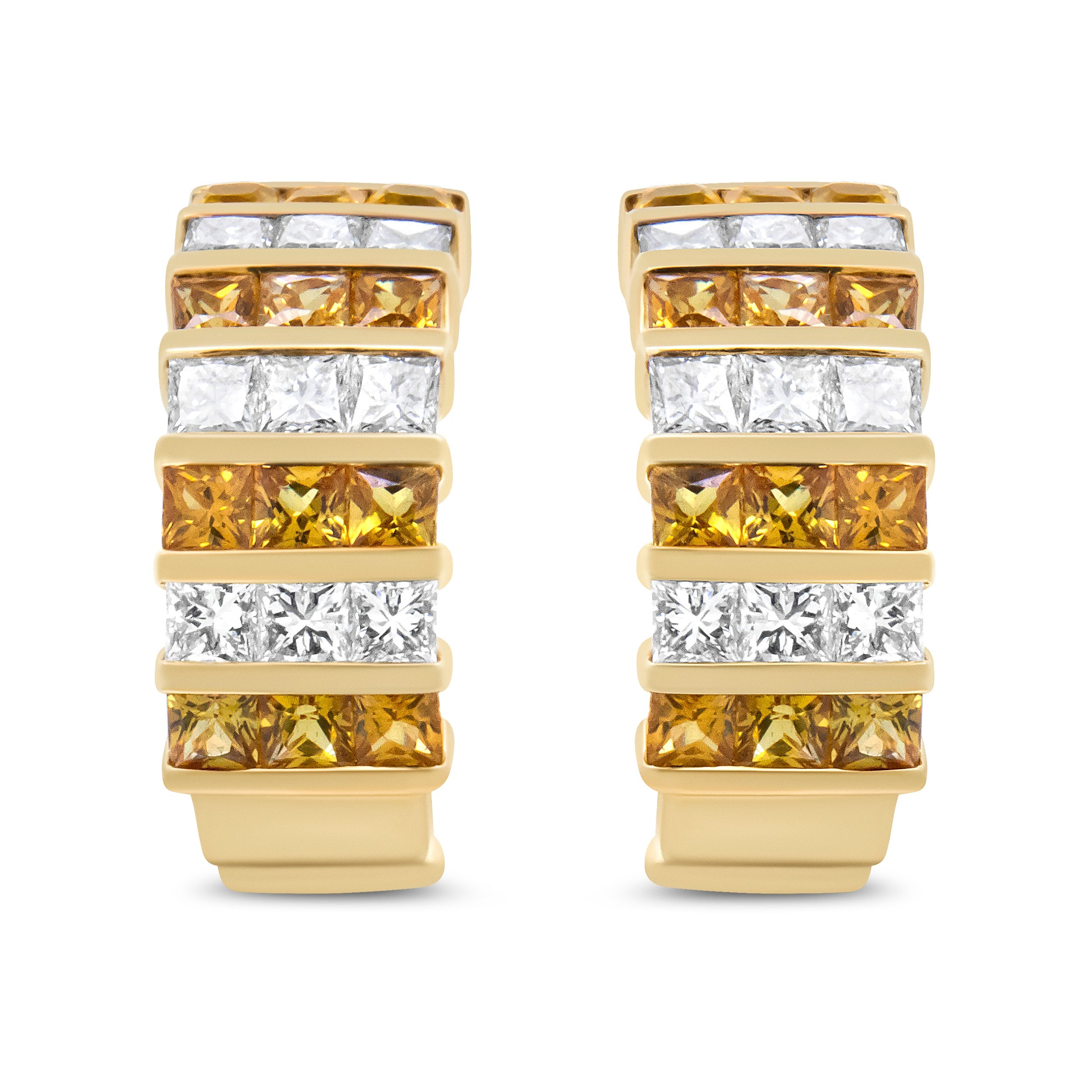 18K Yellow Gold 1 3/4 Cttw Invisible Set Princess Cut Diamond and 2.5mm Yellow Sapphire Huggie Hoop Earrings (F-G Color, VS1-VS2 Clarity) by Bids.com