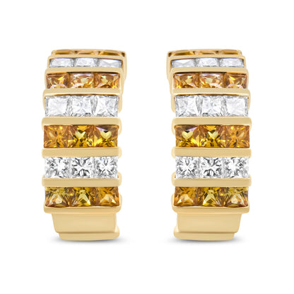 18K Yellow Gold 1 3/4 Cttw Invisible Set Princess Cut Diamond and 2.5mm Yellow Sapphire Huggie Hoop Earrings (F-G Color, VS1-VS2 Clarity) by Bids.com