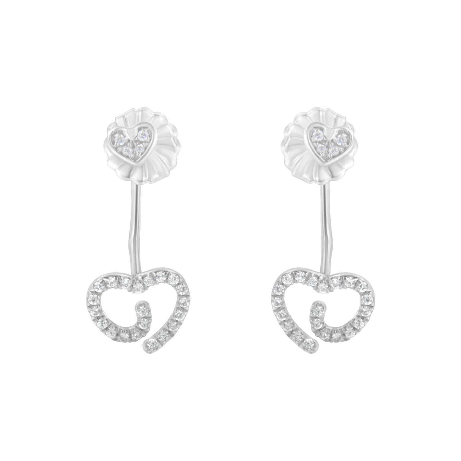 .925 Sterling Silver 1/4 Cttw Diamond Swirl Heart Front/Back Earrings (I-J Color, I2-I3 Clarity) by Bids.com