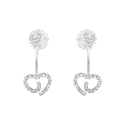 .925 Sterling Silver 1/4 Cttw Diamond Swirl Heart Front/Back Earrings (I-J Color, I2-I3 Clarity) by Bids.com