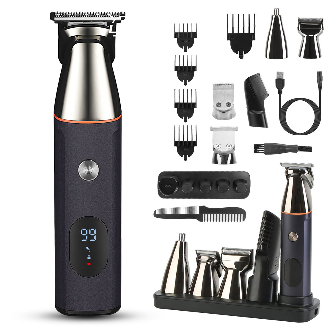All In One Beard Trimmer for Men With 5 Trimmer Heads IPX5 Waterproof Electric Razor For Face Nose Body Beard Cordless Hair Shaver Clipper Grooming Ki 
