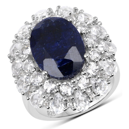 10.64 Carat Dyed Sapphire and White Topaz .925 Sterling Silver Ring  DestGlow