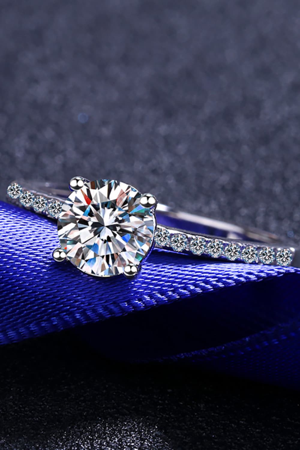 1 Carat Brilliant Round Cut Sparkala™ Rhodium-Plated Side Stone Ring by Sparkala