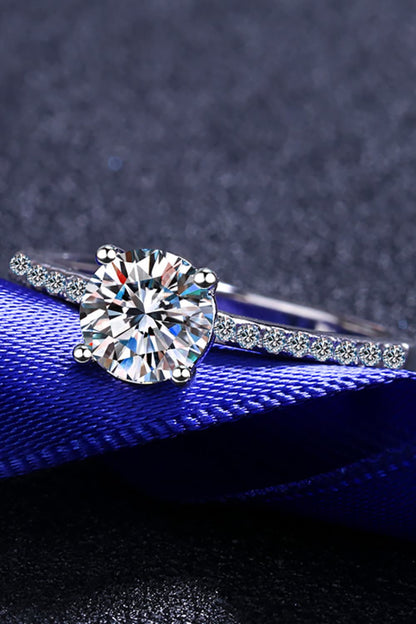 1 Carat Brilliant Round Cut Sparkala™ Rhodium-Plated Side Stone Ring by Sparkala