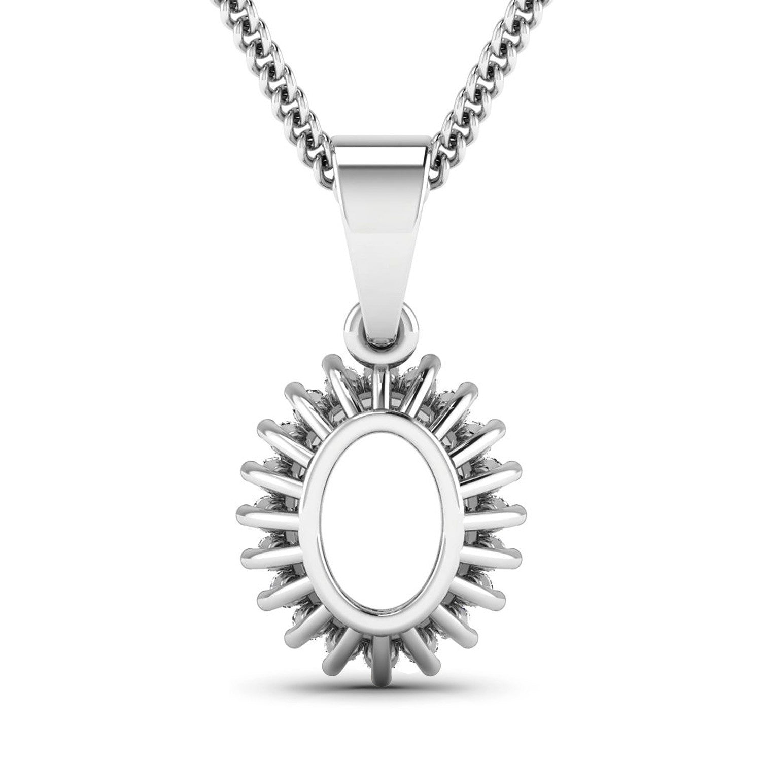 0.13 Carat Genuine White Diamond 14K White Gold Semi Mount Pendant - holds 8x6mm Oval Gemstone by Bids.com