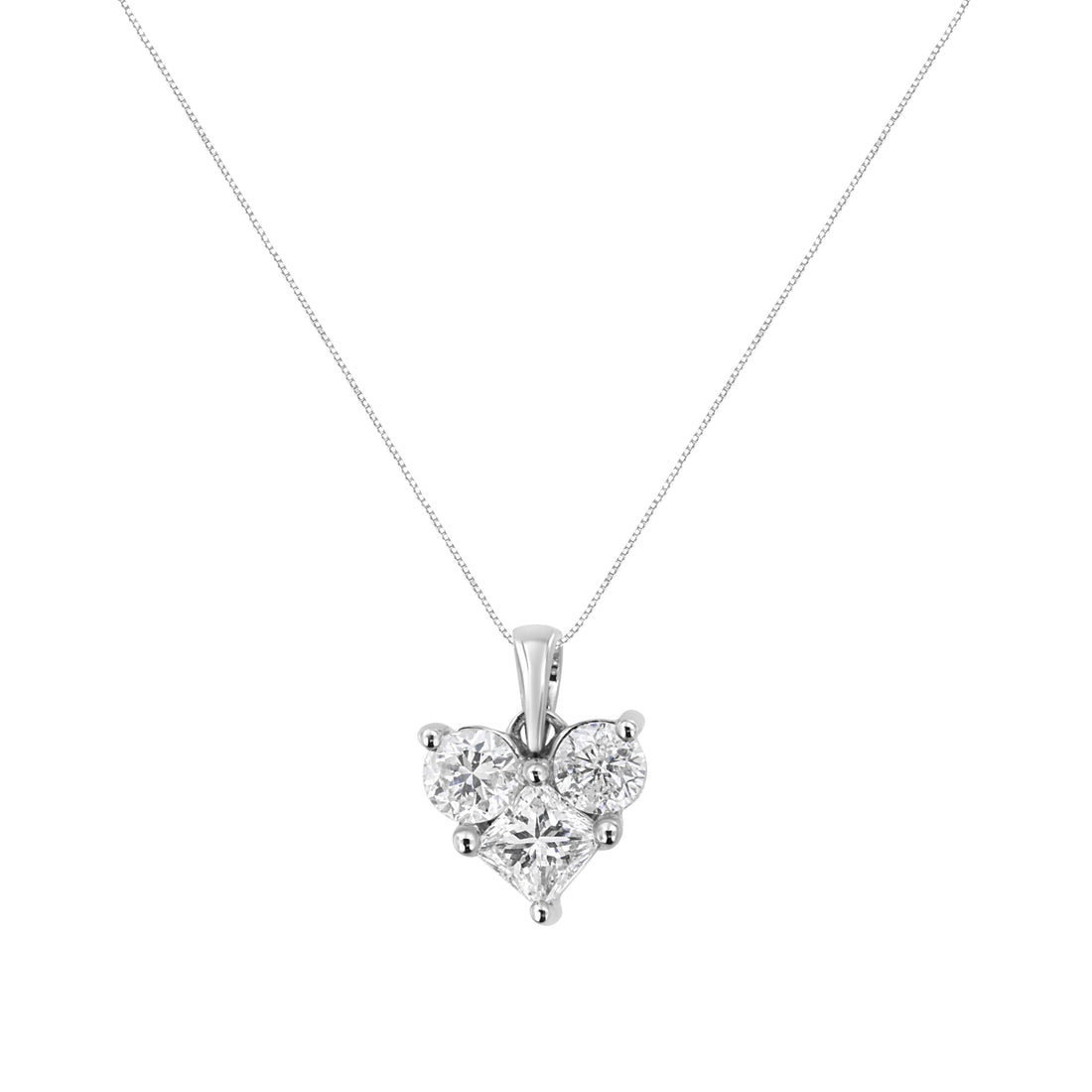 10K White Gold 1.0 Cttw Round-Cut and Princess-Cut Diamond Heart Shaped 18" Pendant Necklace (H-I Color, SI2-I1 Clarity) by Bids.com