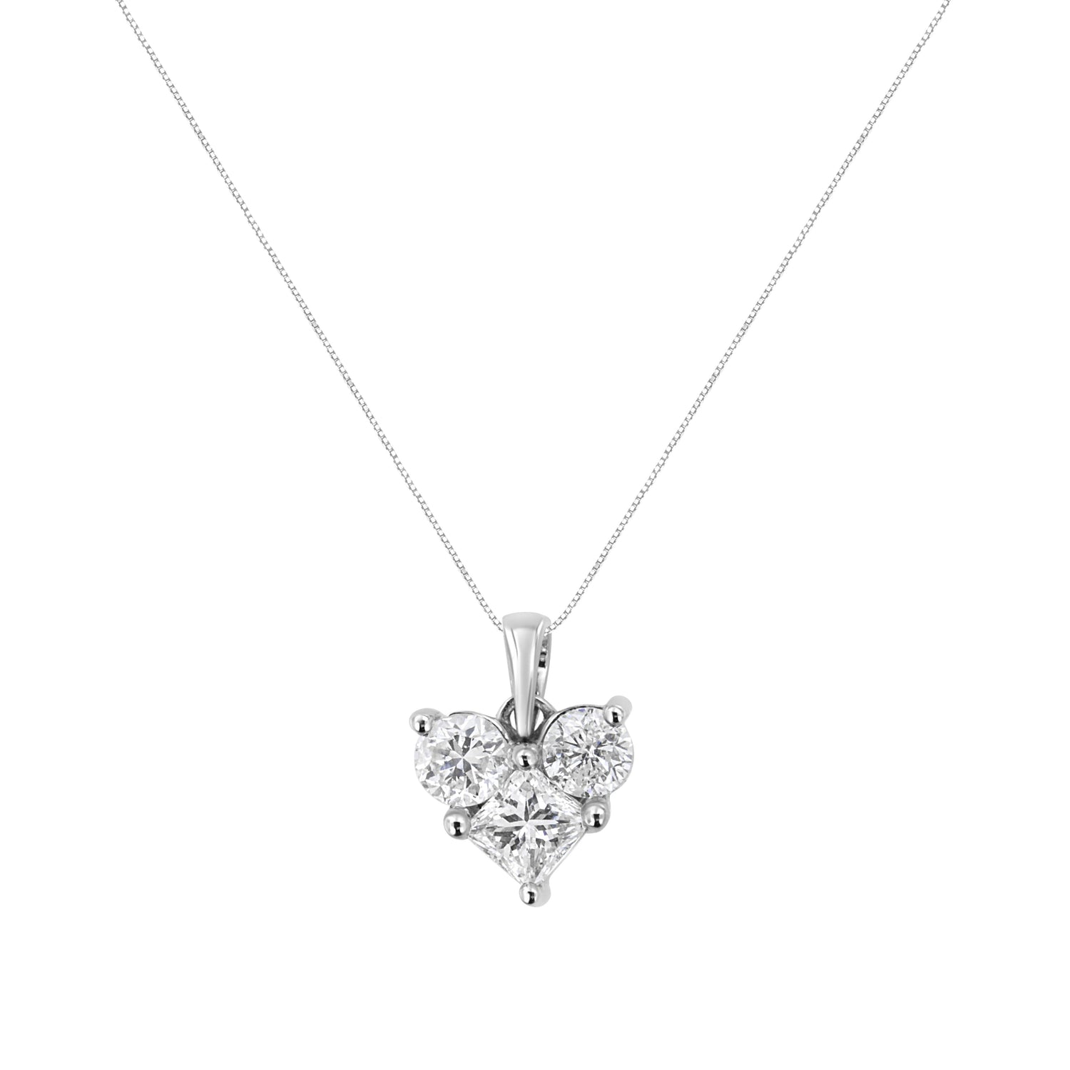 10K White Gold 1.0 Cttw Round-Cut and Princess-Cut Diamond Heart Shaped 18" Pendant Necklace (H-I Color, SI2-I1 Clarity) by Bids.com