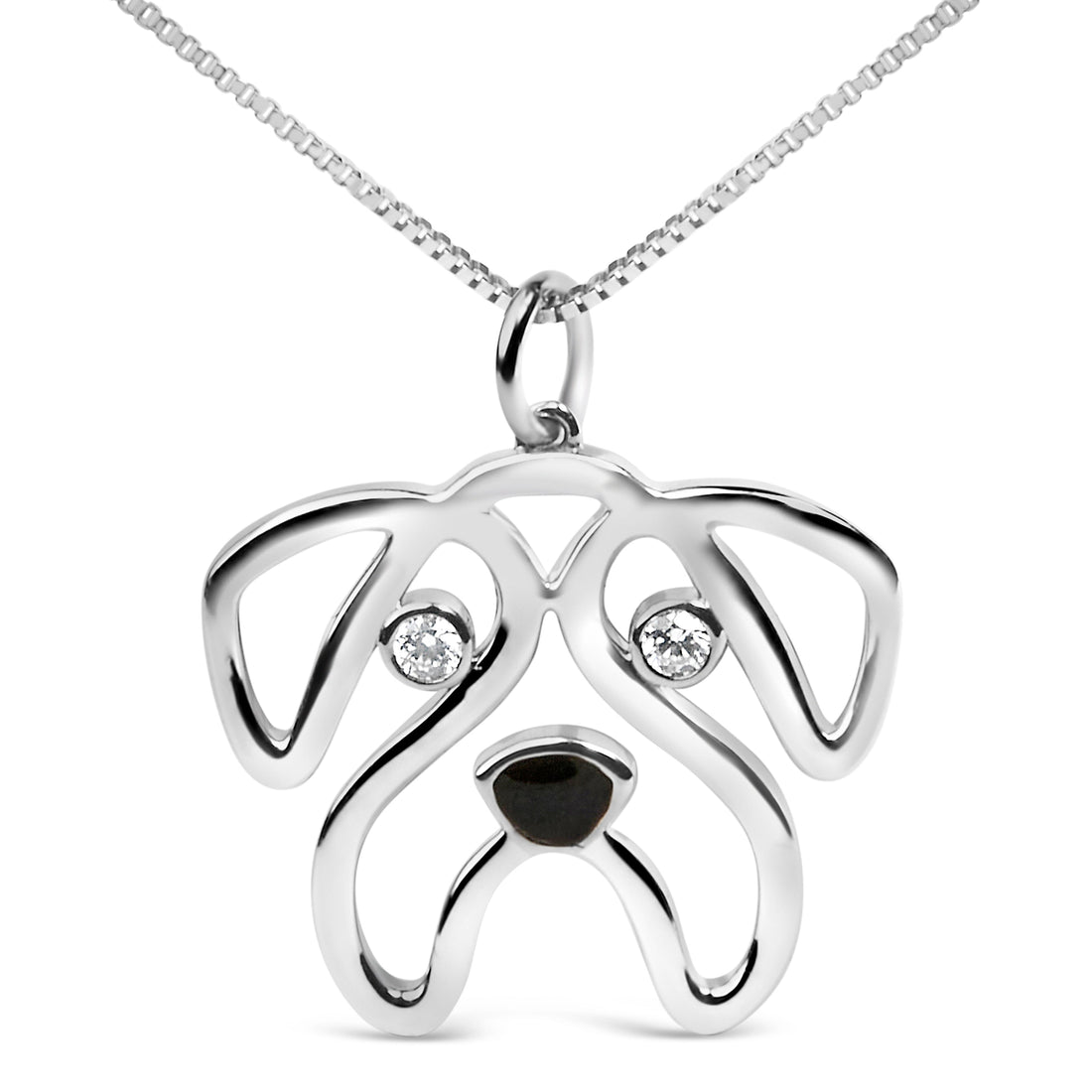 .925 Sterling Silver Diamond Accent Pug Dog Pendant Necklace (I-J Color, I2-I3 Clarity) - 18" Inches  DestGlow