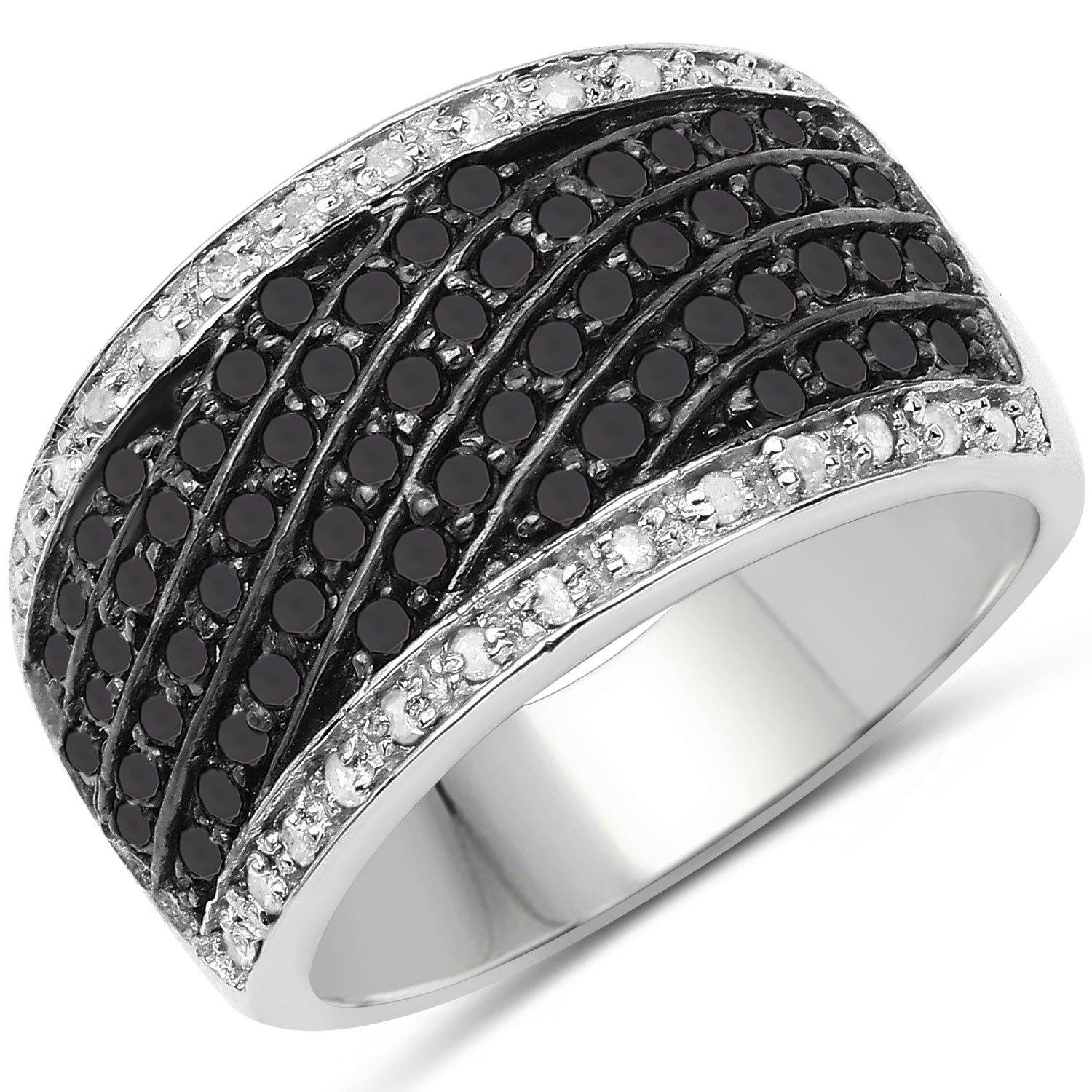 0.79 Carat Genuine Black Diamond and White Diamond .925 Sterling Silver Ring by Bids.com