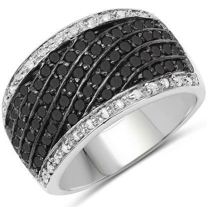 0.79 Carat Genuine Black Diamond and White Diamond .925 Sterling Silver Ring by Bids.com