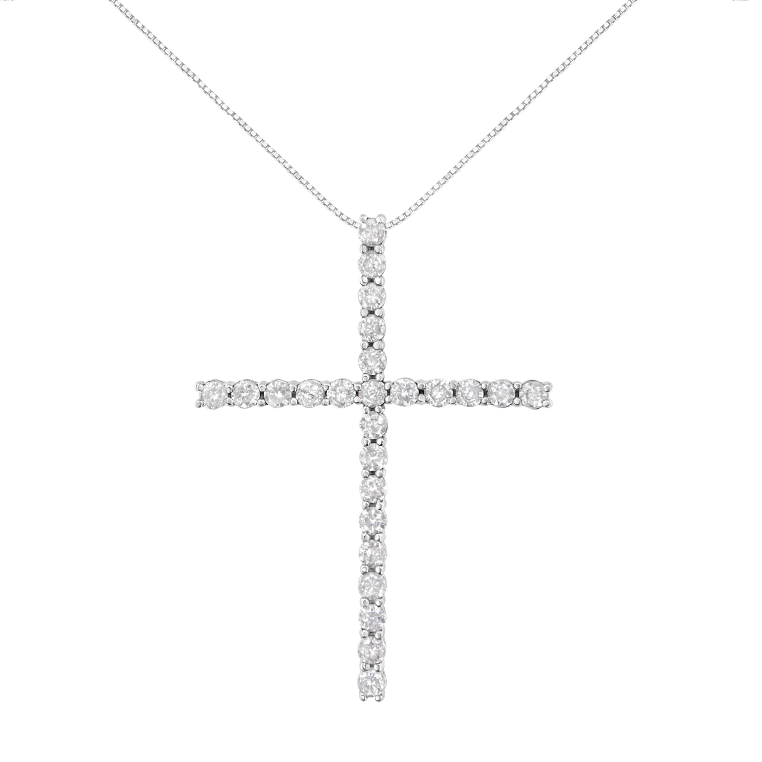 .925 Sterling Silver 2 1/2 cttw Diamond Cross Pendant Necklace (H-I, I2-I3) by Bids.com