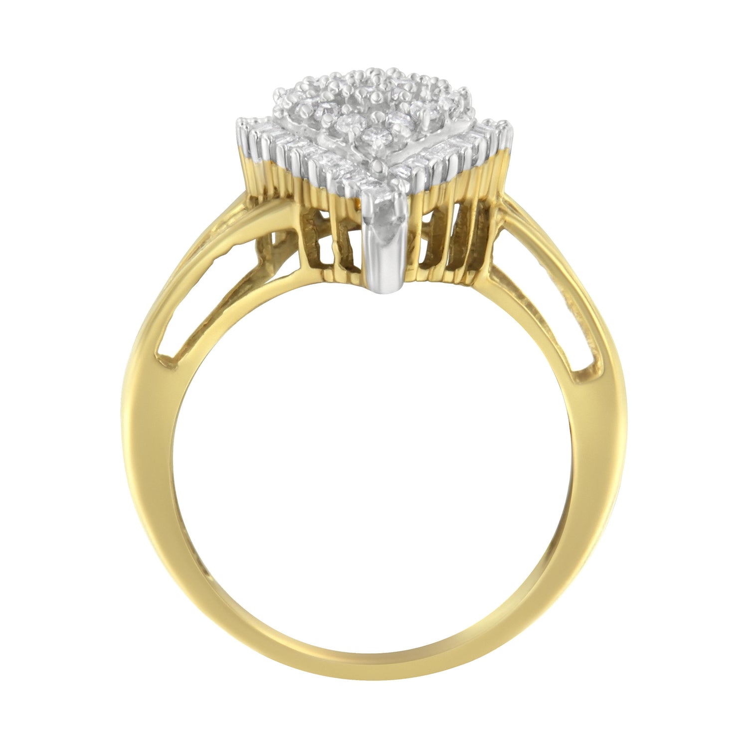 14K Yellow and White Gold 1.00 Cttw Round and Baguette-Cut Diamond Ballerina Cocktail Ring (H-I Color, SI2-I1 Clarity) by Bids.com