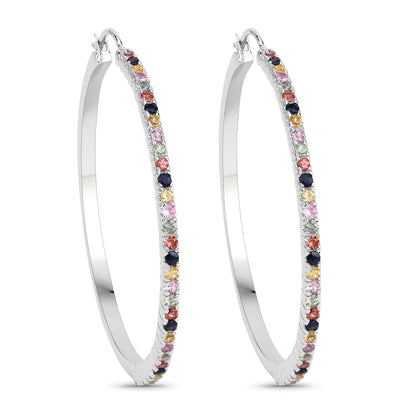 2.24 Carat Genuine Multi Sapphire .925 Sterling Silver Earrings by Bids.com