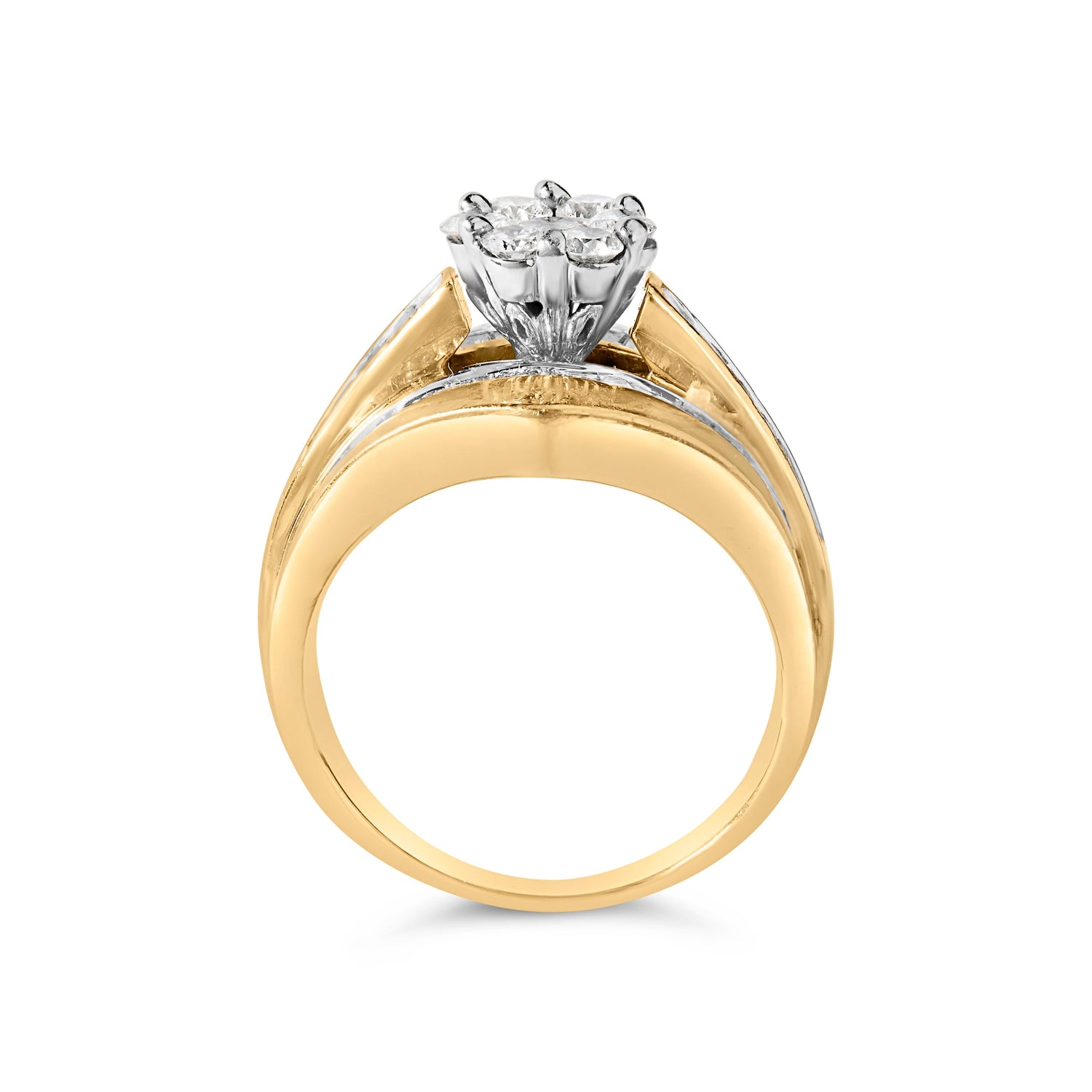 14K Yellow Gold 2-1/3 Cttw Diamond Cluster Channel Set Chevron Shaped Engagement Ring (H-I Color, SI1-SI2 Clarity) - Ring Size 7 by Bids.com