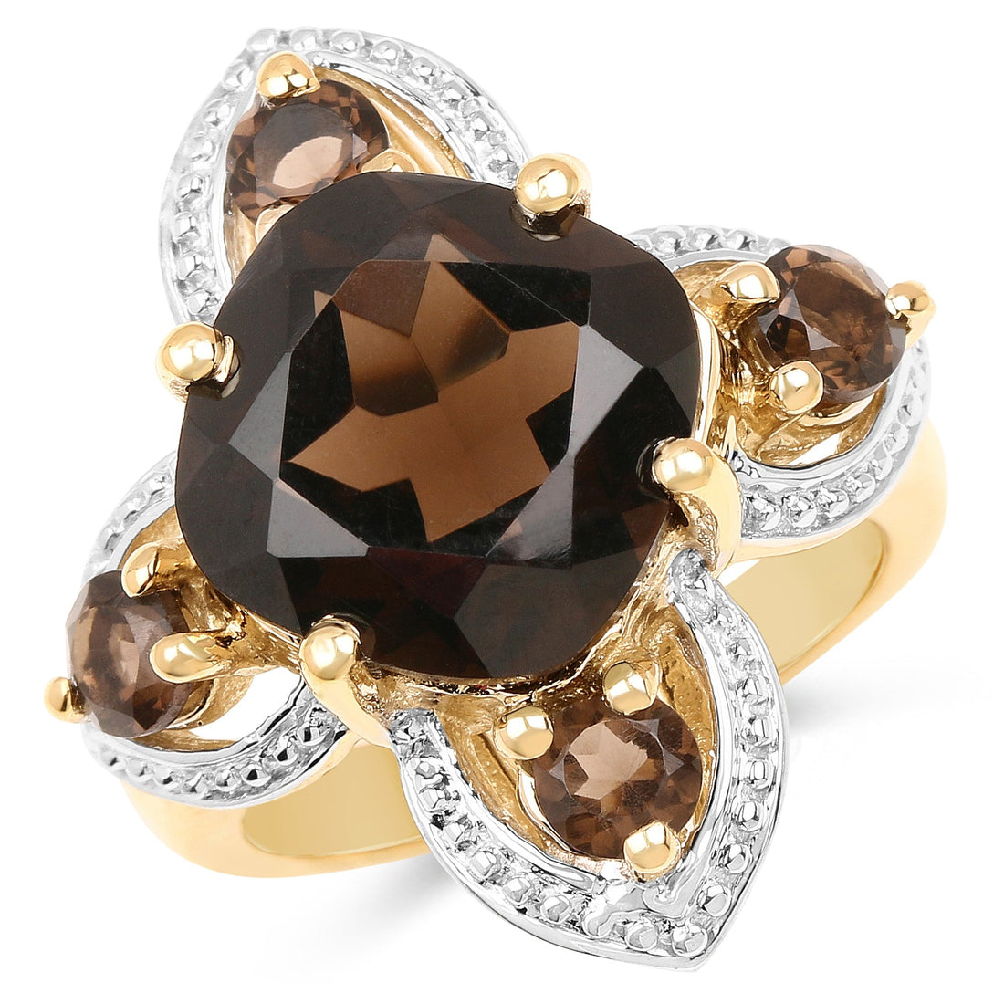 14K Yellow Gold Plated 5.92 Carat Genuine Smoky Quartz .925 Sterling Silver Ring by Bids.com