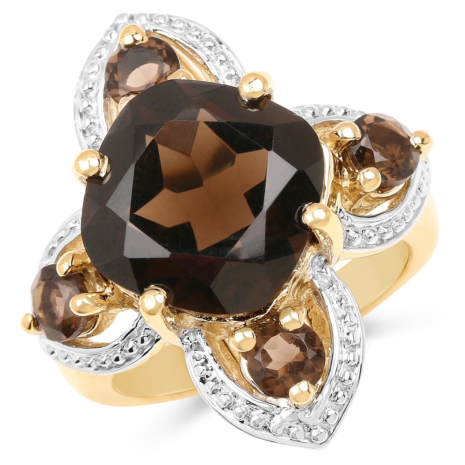 14K Yellow Gold Plated 5.92 Carat Genuine Smoky Quartz .925 Sterling Silver Ring by Bids.com