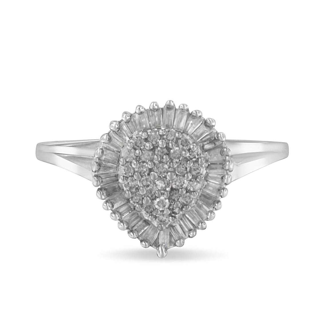 10K White Gold 1/2 Cttw Round &amp; Baguette Cut Diamond Pear Shaped Domed PavÃ© Cluster with Halo Cocktail Ring (H-I Color, SI1-SI2 Clarity) - Size 5 by Bids.com