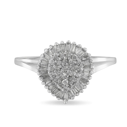 10K White Gold 1/2 Cttw Round &amp; Baguette Cut Diamond Pear Shaped Domed PavÃ© Cluster with Halo Cocktail Ring (H-I Color, SI1-SI2 Clarity) - Size 5 by Bids.com