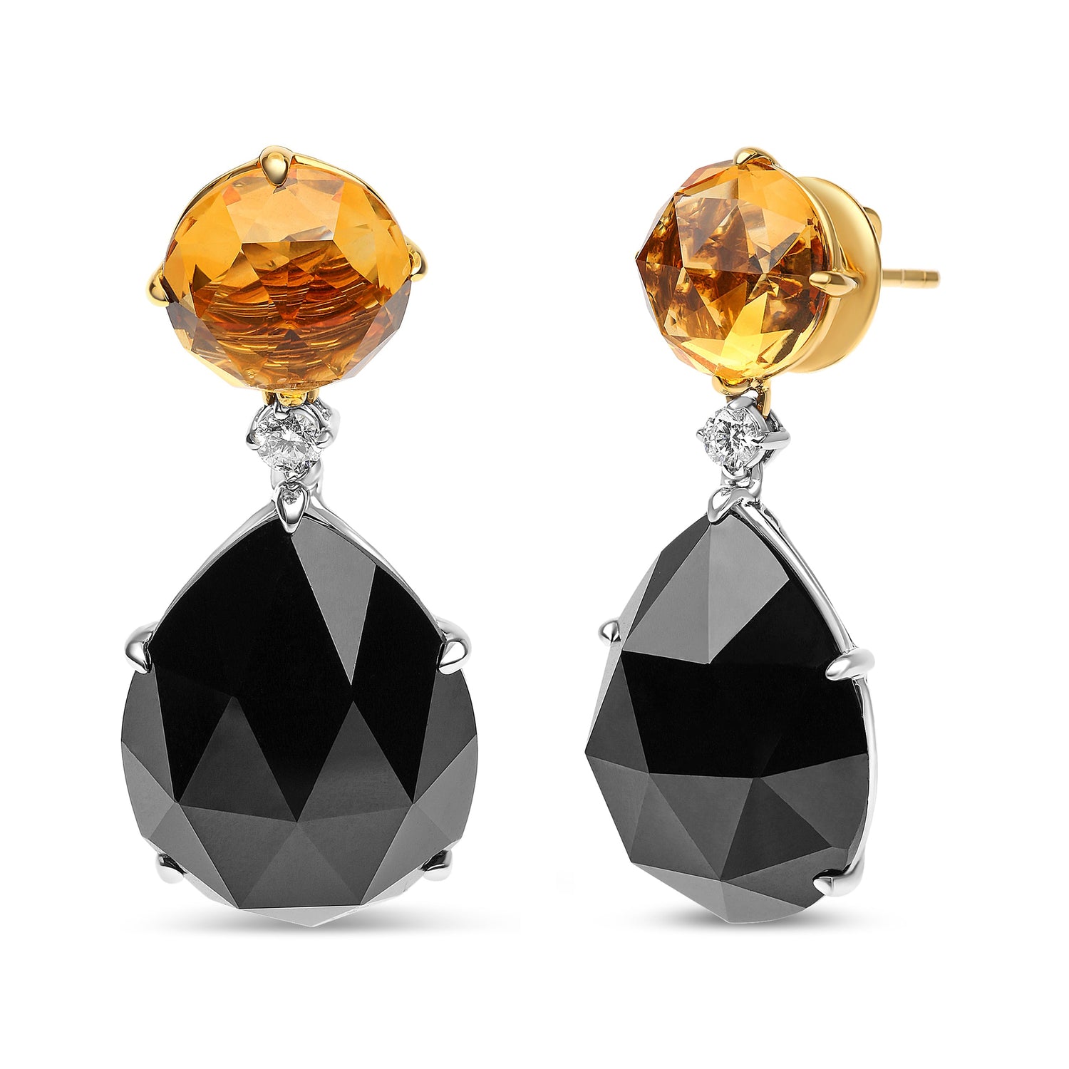 18K White and Yellow Gold 1/5 Cttw Diamond with Round Yellow Citrine and 20x15mm Pear Cut Black Onyx Gemstone Dangle Earring (G-H Color, SI1-SI2 Clarity) by Bids.com