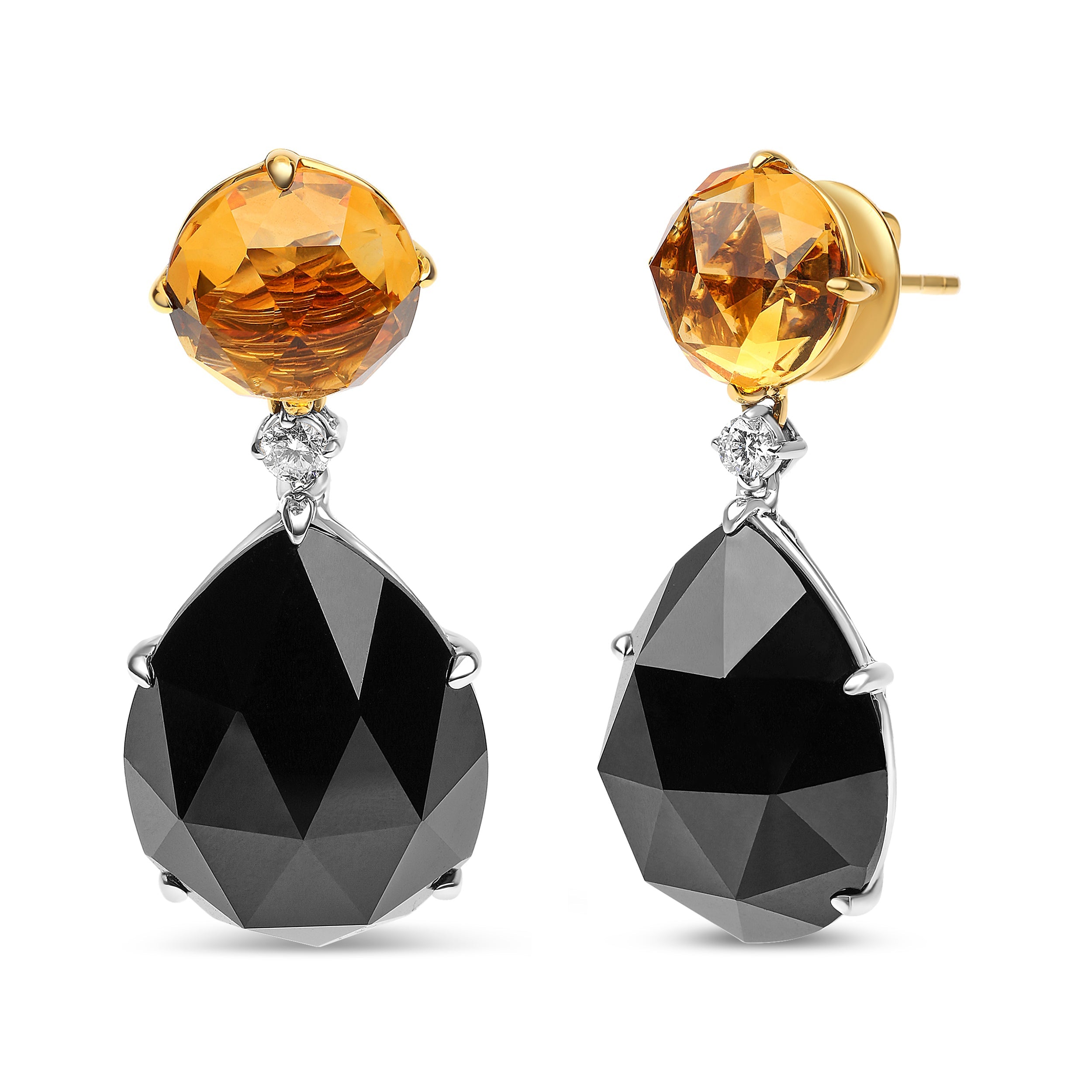 18K White and Yellow Gold 1/5 Cttw Diamond with Round Yellow Citrine and 20x15mm Pear Cut Black Onyx Gemstone Dangle Earring (G-H Color, SI1-SI2 Clarity) by Bids.com