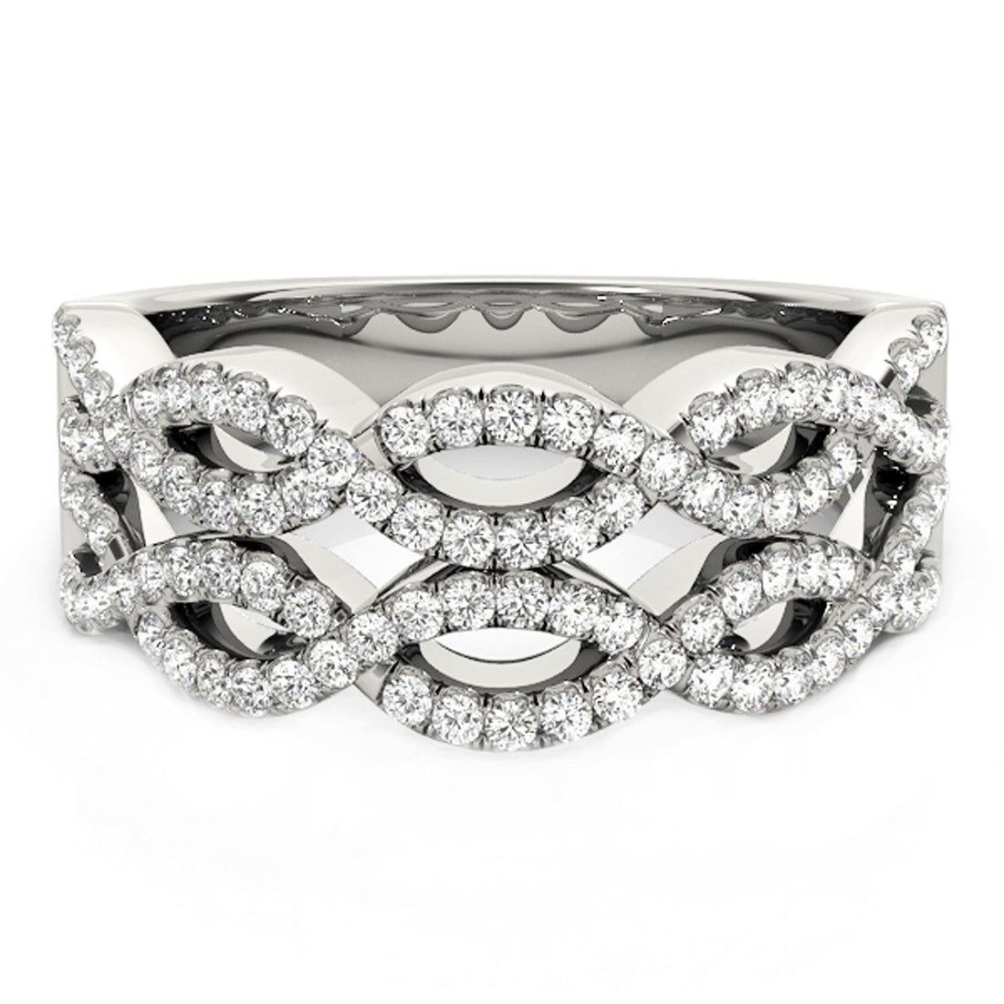 Diamond Studded Double Interlocking Waves Ring in 14k White Gold (5/8 cttw) by Bids.com