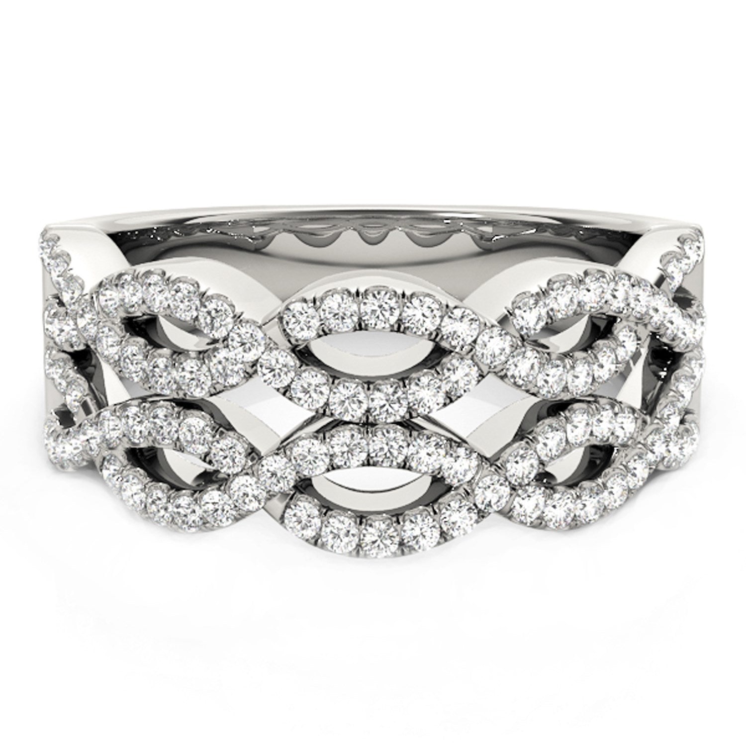 Diamond Studded Double Interlocking Waves Ring in 14k White Gold (5/8 cttw) by Bids.com