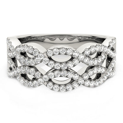 Diamond Studded Double Interlocking Waves Ring in 14k White Gold (5/8 cttw) by Bids.com