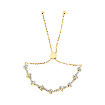 14K Yellow Gold Plated .925 Sterling Silver Diamond Accent Heart and Wave Link Bolo Bracelet (I-J Color, I2-I3 Clarity) - 6" to 9" Adjustable