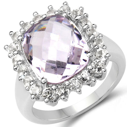 5.55 Carat Genuine Pink Amethyst and White Topaz .925 Sterling Silver Ring by Bids.com