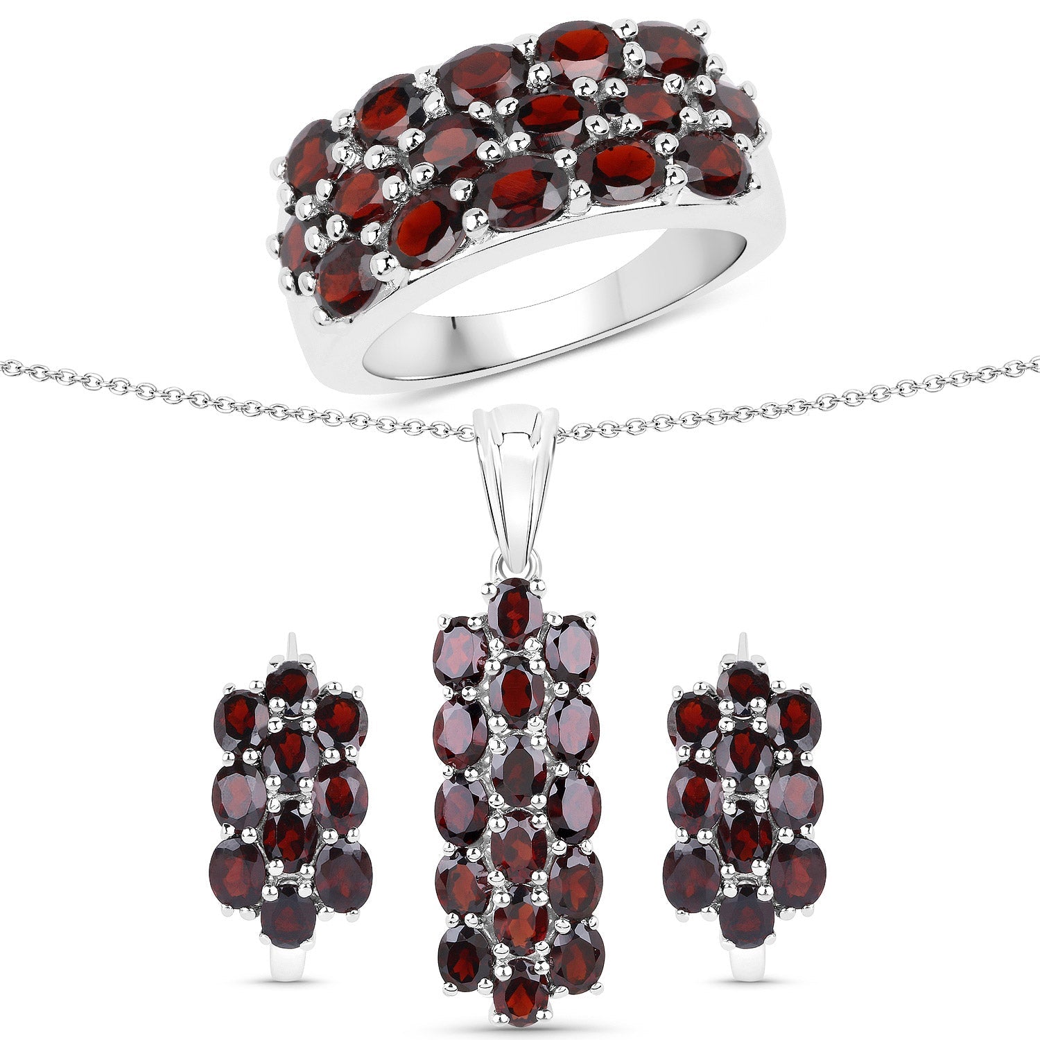 10.40 Carat Genuine Garnet .925 Sterling Silver 3 Piece Jewelry Set (Ring, Earrings, and Pendant w/ Chain) by Bids.com